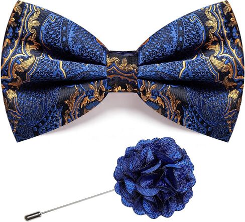 Barry.Wang Mens Pre-Tied Bow Tie Set Paisley Jacquard Woven Adjustable Bowties with Lapel Pin Party Wedding Prom Formal in Kuwait