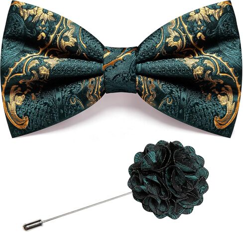 Barry.Wang Mens Pre-Tied Bow Tie Set Paisley Jacquard Woven Adjustable Bowties with Lapel Pin Party Wedding Prom Formal in Kuwait