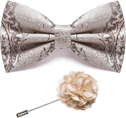 Barry.Wang Mens Pre-Tied Bow Tie Set Paisley Jacquard Woven Adjustable Bowties with Lapel Pin Party Wedding Prom Formal in Kuwait