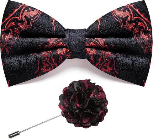 Barry.Wang Mens Pre-Tied Bow Tie Set Paisley Jacquard Woven Adjustable Bowties with Lapel Pin Party Wedding Prom Formal in Kuwait