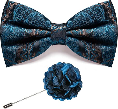 Barry.Wang Mens Pre-Tied Bow Tie Set Paisley Jacquard Woven Adjustable Bowties with Lapel Pin Party Wedding Prom Formal in Kuwait