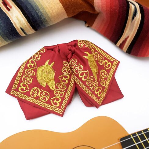 | Set of Three Mexican Bow Ties with Charro Embroidery for Men and Women with Elastic Band | Blue, Red, & Black in Saudi Arabia