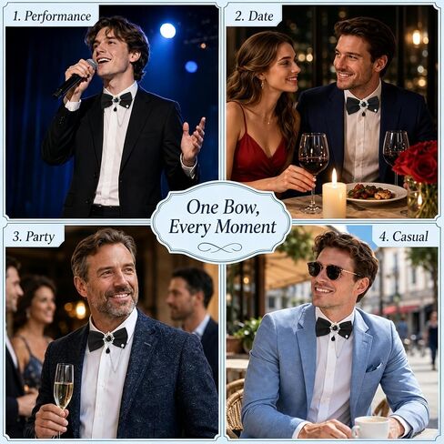 Bow Ties for Men, Adjustable Mens Bow Tie Pre-Tied Bowties Men with Rhinestone Chain for Tuxedo Wedding Party in Kuwait