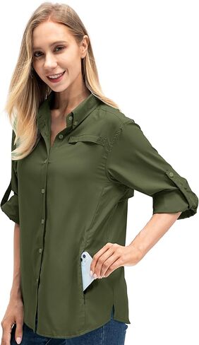 Women's Quick Dry Sun UV Protection Convertible Long Sleeve Shirts for Hiking Camping Fishing Sailing (5024 Army Green XXL) in Kuwait