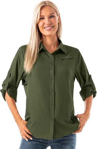 Women's Quick Dry Sun UV Protection Convertible Long Sleeve Shirts for Hiking Camping Fishing Sailing (5024 Army Green XXL) in Kuwait