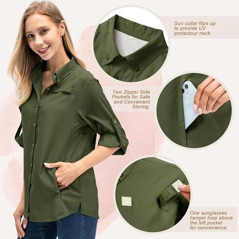 Women's Quick Dry Sun UV Protection Convertible Long Sleeve Shirts for Hiking Camping Fishing Sailing (5024 Army Green XXL) in Kuwait