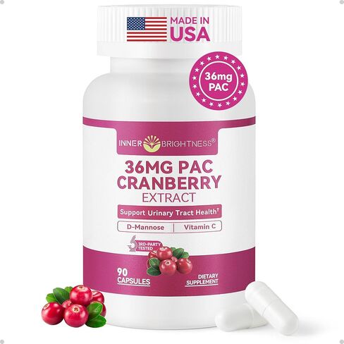 Cranberry Supplement 36 mg PAC with D-Mannose & Vitamin C, Cranberry Pills for Women, Cranberry Capsules, 3-in-1 Daily Urinary Tract Support, Soluble A-Type PACs, Vegan, Gluten-Free, 90 Capsules in Saudi Arabia