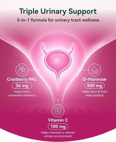 Cranberry Supplement 36 mg PAC with D-Mannose & Vitamin C, Cranberry Pills for Women, Cranberry Capsules, 3-in-1 Daily Urinary Tract Support, Soluble A-Type PACs, Vegan, Gluten-Free, 90 Capsules in Saudi Arabia