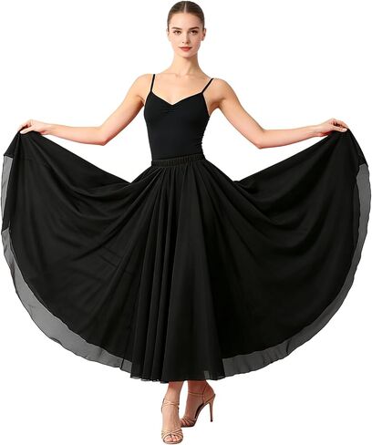 Long Ballet Skirt Women Lyrical Swing Skirts Circle Ankle Length 720 Degree for Party Belly Modern Dance Costume in Kuwait