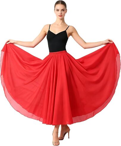 Long Ballet Skirt Women Lyrical Swing Skirts Circle Ankle Length 720 Degree for Party Belly Modern Dance Costume in Kuwait