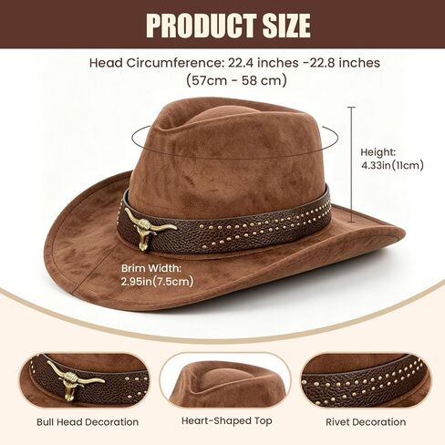 Cowboy Hat for Men and Women Vintage Denim Cattlemans Hat Stylish Unisex Western Hat Durable Soft Comfortable Western Style Accessory (Coffee,Size: M) in Saudi Arabia