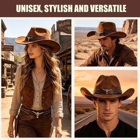 Cowboy Hat for Men and Women Vintage Denim Cattlemans Hat Stylish Unisex Western Hat Durable Soft Comfortable Western Style Accessory (Coffee,Size: M) in Saudi Arabia