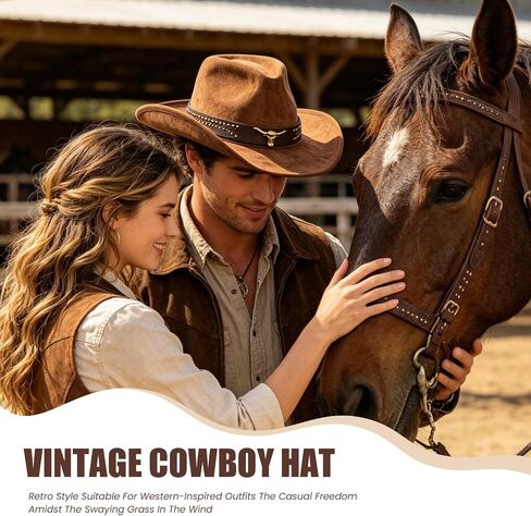 Cowboy Hat for Men and Women Vintage Denim Cattlemans Hat Stylish Unisex Western Hat Durable Soft Comfortable Western Style Accessory (Coffee,Size: M) in Saudi Arabia