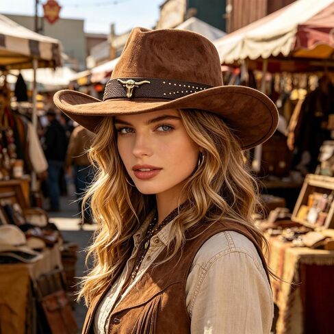 Cowboy Hat for Men and Women Vintage Denim Cattlemans Hat Stylish Unisex Western Hat Durable Soft Comfortable Western Style Accessory (Coffee,Size: M) in Saudi Arabia