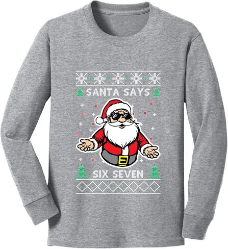Wild Bobby Santa Says 6 7 Meme Ugly Christmas Youth Longsleeve Shirt in Kuwait