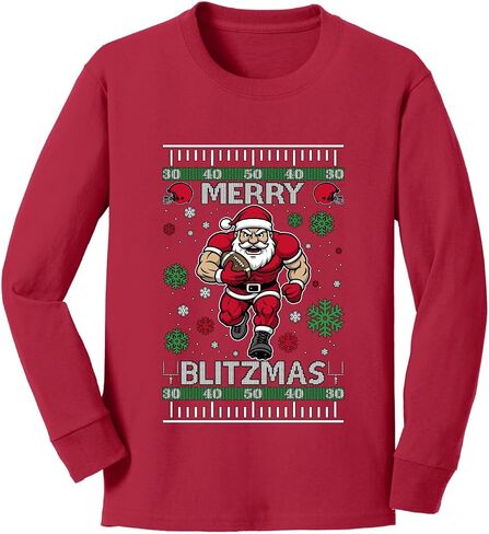Wild Bobby Merry Blitzmas, Football Ugly Christmas Youth Longsleeve Shirt in Kuwait