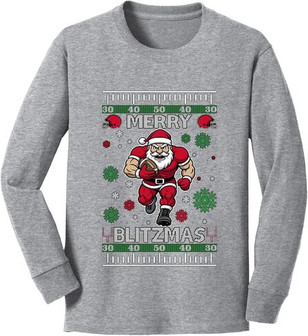 Wild Bobby Merry Blitzmas, Football Ugly Christmas Youth Longsleeve Shirt in Kuwait