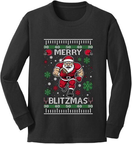 Wild Bobby Merry Blitzmas, Football Ugly Christmas Youth Longsleeve Shirt in Kuwait