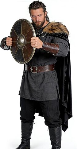 Viking Cloak with Fur Shoulder Wrap for Women Men - Medieval Renaissance Half Cape with Chest Belt for Halloween in Kuwait
