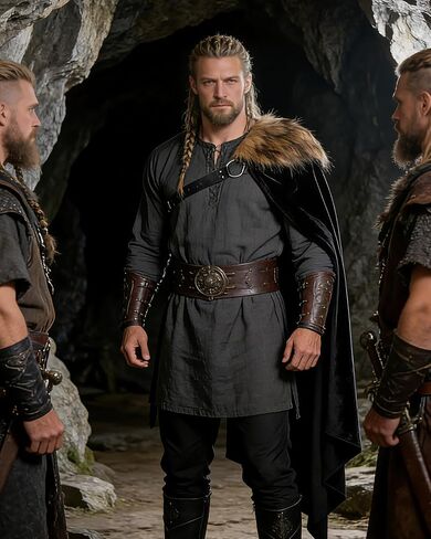 Viking Cloak with Fur Shoulder Wrap for Women Men - Medieval Renaissance Half Cape with Chest Belt for Halloween in Kuwait