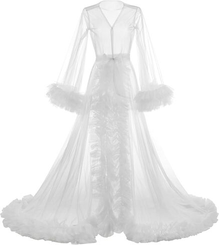 ruthyuexin Elegant Long Tulle Jacket with Ruffle Edge and Bell Sleeves Perfect for Wedding Photo Shoot in Saudi Arabia