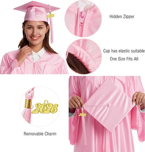 Unisex Shiny Graduation Cap and Gown Tassel Set 2025 2026 for High School and Bachelor in Saudi Arabia