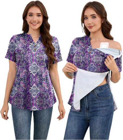 Post Shoulder Surgery Shirts for Women Fully Tear Away Chemo Shirts for Port Access Short Sleeve Rotator Cuff Recovery Shirt in Saudi Arabia