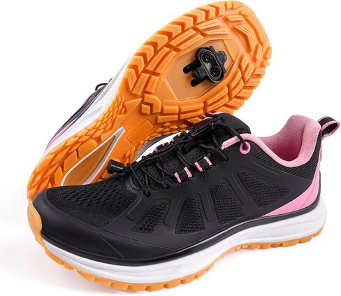Women's Cycling Shoes, SPD Compatible Spin Shoes with Breathable Mesh, Elastic Drawstring, 2-Bolt Cleats for Indoor Cycling & Mountain Bike in Saudi Arabia