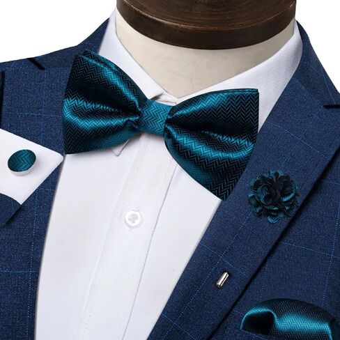 Bow Ties Silk Solid Woven Cravat Cufflinks Hanky Corsage Set for Suit or Tuxedo Man Wedding Knot in Saudi Arabia