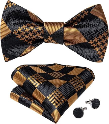 Self Tie Bow Handkerchief Cufflinks Set Silk Bowknot Formal Wedding Party Cravat in Saudi Arabia