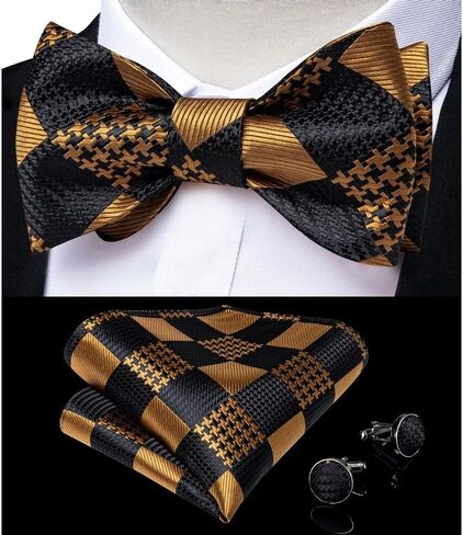 Self Tie Bow Handkerchief Cufflinks Set Silk Bowknot Formal Wedding Party Cravat in Saudi Arabia