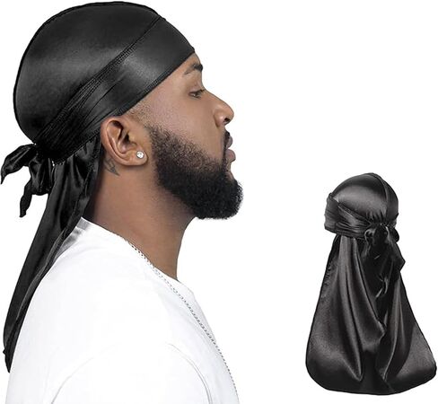 2 PCS Silky Durags for Men Women - Faux Silk, 360 Waves, Extra Long Tails, Wave Du-rag in Kuwait
