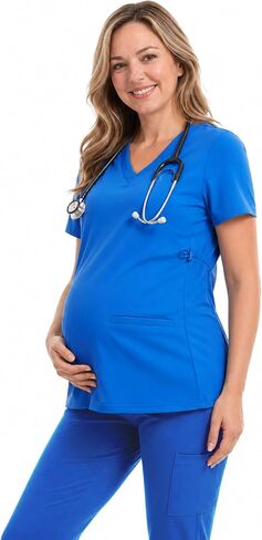 Women's Maternity Scrub Top - V-Neck Workwear Medical Pregnancy Scrubs with 2 Pockets & Adjustable Side Panels in Saudi Arabia