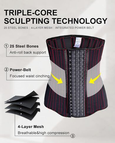 ALINBAIST 13.5" Long Torso Waist Trainer 25 Steel Boned Latex-Free Mesh Corset Dual Straps Tummy Control Girdle for Belly Fat in Saudi Arabia