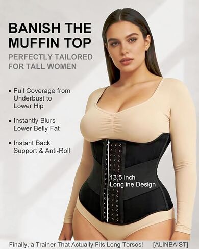 ALINBAIST 13.5" Long Torso Waist Trainer 25 Steel Boned Latex-Free Mesh Corset Dual Straps Tummy Control Girdle for Belly Fat in Saudi Arabia