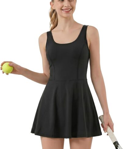 Women's Tennis Flowy Dresses with Shorts Athletic Workout Dress Sleeveless Golf with Pocket in Saudi Arabia