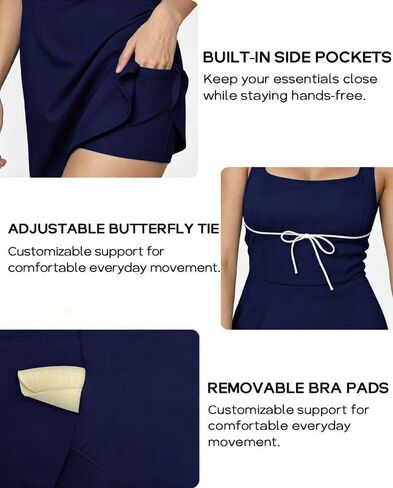 Tennis Athletic Dress for Women with Butterfly Tie – Flowy A-Line Workout Active Dress Built-in-Shorts & Pockets in Kuwait