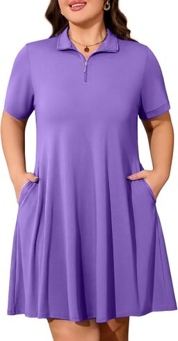 Plus Size Tennis Dress with Shorts & Pockets 1/4 Zip Up Short Sleeve Lightweight Quick Dry Womens Golf Dresses in Saudi Arabia