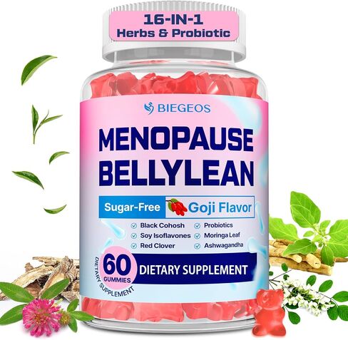 Menopause Supplements for Women Gummies, 16-in-1 Probiotic, Black Cohosh & Ashwagandha for Menopause Relief, Hot Flashes, Hormone Harmony, Mood Swings, Belly Burner* & Gut, Sugar-Free - 60 Gummies in Kuwait