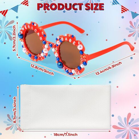 PANTIDE American Babe Sunglasses - Red White Blue Pearls Rhinestone Round Shaped Sunglasses, Fourth of July Patriotic Party Favors Outdoor Beach Glasses Accessories, Jewelry Gift for Kids (Red) in Kuwait