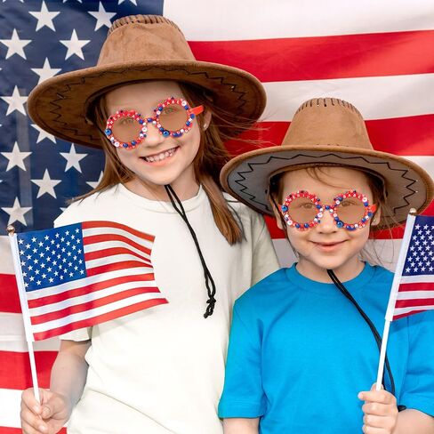 PANTIDE American Babe Sunglasses - Red White Blue Pearls Rhinestone Round Shaped Sunglasses, Fourth of July Patriotic Party Favors Outdoor Beach Glasses Accessories, Jewelry Gift for Kids (Red) in Kuwait