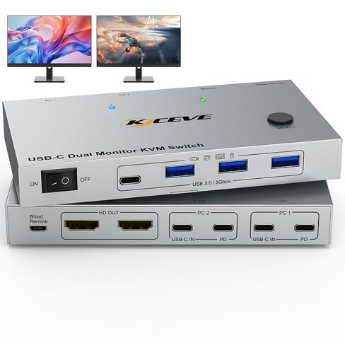 HDMI2.1 KVM Switch 2 Port 8K@60Hz 4K@120Hz,HDMI KVM Switch 2 Computers Share 1 Monitor and 3 USB 3.0 Devices,with 12V Power Adapter,Wired Remote and 2 USB3.0 Cable in Saudi Arabia