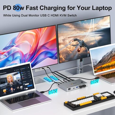 HDMI2.1 KVM Switch 2 Port 8K@60Hz 4K@120Hz,HDMI KVM Switch 2 Computers Share 1 Monitor and 3 USB 3.0 Devices,with 12V Power Adapter,Wired Remote and 2 USB3.0 Cable in Saudi Arabia