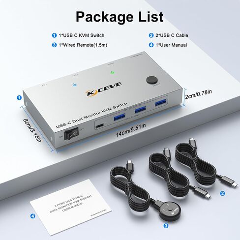 HDMI2.1 KVM Switch 2 Port 8K@60Hz 4K@120Hz,HDMI KVM Switch 2 Computers Share 1 Monitor and 3 USB 3.0 Devices,with 12V Power Adapter,Wired Remote and 2 USB3.0 Cable in Saudi Arabia