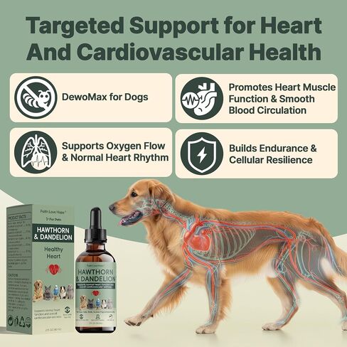 Heartw0rm Prevention for Dogs, Vet Formulated Hawthorn & Dandelion Herbal Supplement | Supports Circulation,Fluid Balance Cardiovascular Wellness|Guards Strong Heart for Cats,Birds,Rabbits,Guinea Pigs in Saudi Arabia