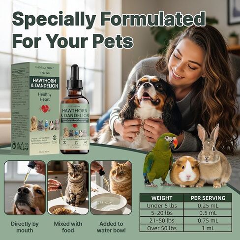 Heartw0rm Prevention for Dogs, Vet Formulated Hawthorn & Dandelion Herbal Supplement | Supports Circulation,Fluid Balance Cardiovascular Wellness|Guards Strong Heart for Cats,Birds,Rabbits,Guinea Pigs in Saudi Arabia