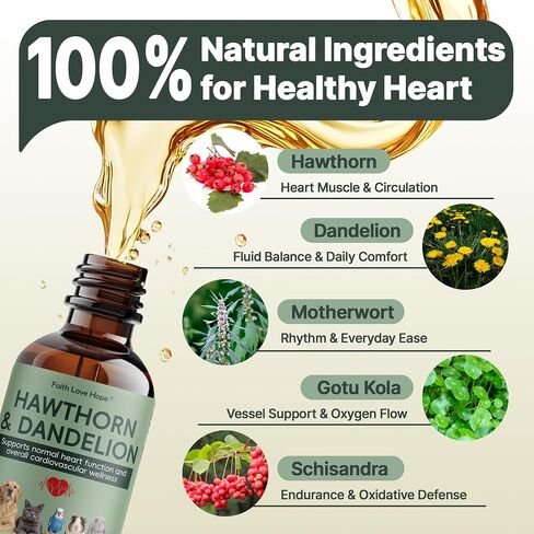 Heartw0rm Prevention for Dogs, Vet Formulated Hawthorn & Dandelion Herbal Supplement | Supports Circulation,Fluid Balance Cardiovascular Wellness|Guards Strong Heart for Cats,Birds,Rabbits,Guinea Pigs in Saudi Arabia
