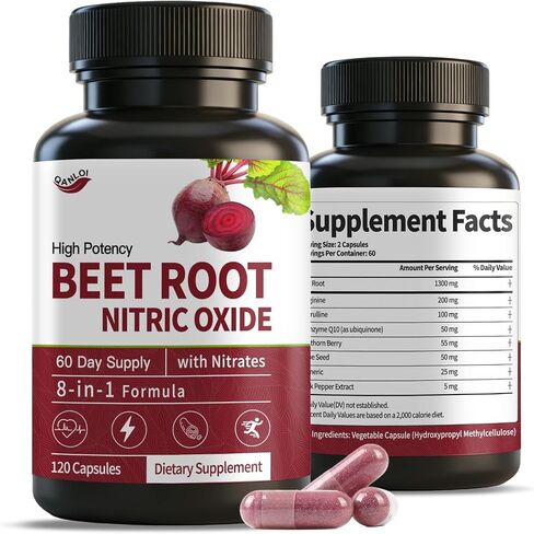 (120 Counts) Beet Root Capsules | with L-Arginine,L-Citrulline CoQ10, Turmeric, Hawthorn Berry | Nitric Oxide Supplement | 60 Days Supply in Saudi Arabia