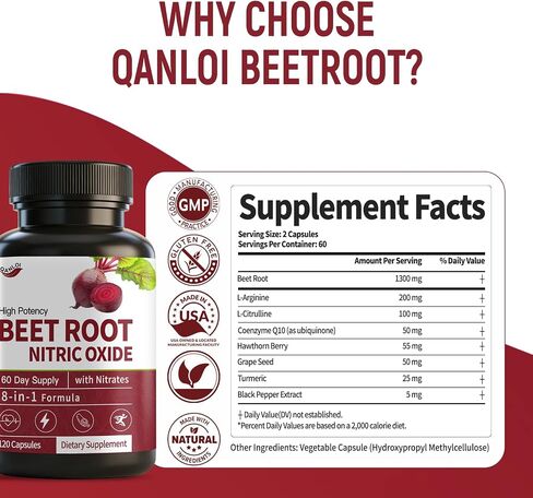(120 Counts) Beet Root Capsules | with L-Arginine,L-Citrulline CoQ10, Turmeric, Hawthorn Berry | Nitric Oxide Supplement | 60 Days Supply in Saudi Arabia