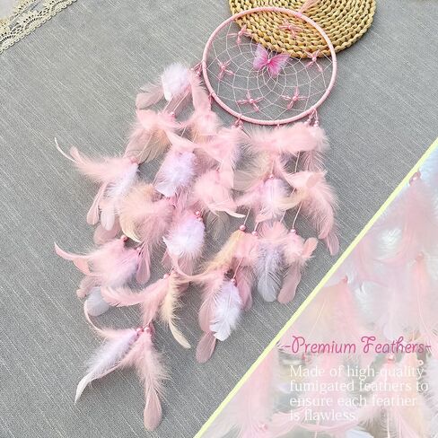 Handmade Feather Dream Catchers, Dream Catchers for Girls with Butterfly, Art Room Decoration for Kids Bedroom, Home Decoration Wedding Party Blessing Gift (Pink) in Saudi Arabia